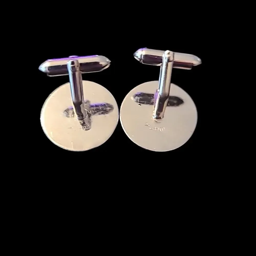Vintage Silver Tone Disc‎ & Rhinestone Swank Men's Cufflinks